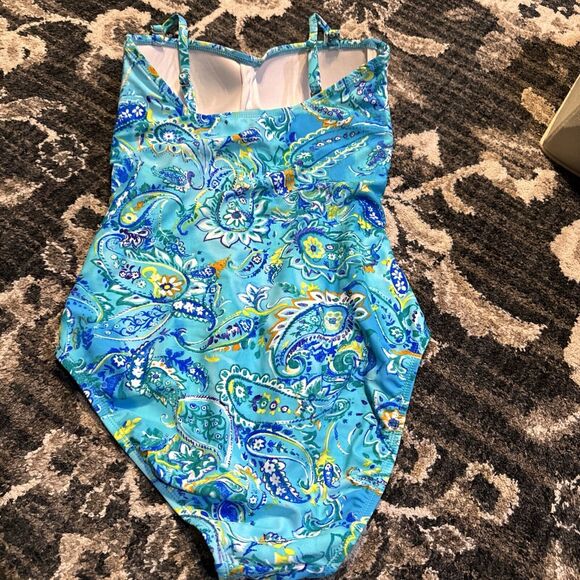 Chaps Women's Size 10 One-Piece Blue Swimsuit Paisley - Picture 4 of 9